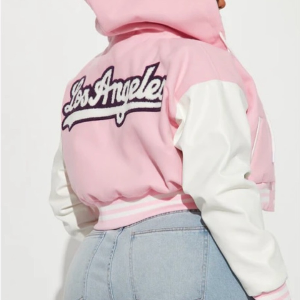 Varsity Crop Pink and White Los Angeles Hoodie Jacket Plus Size 3X - Picture 6 of 9